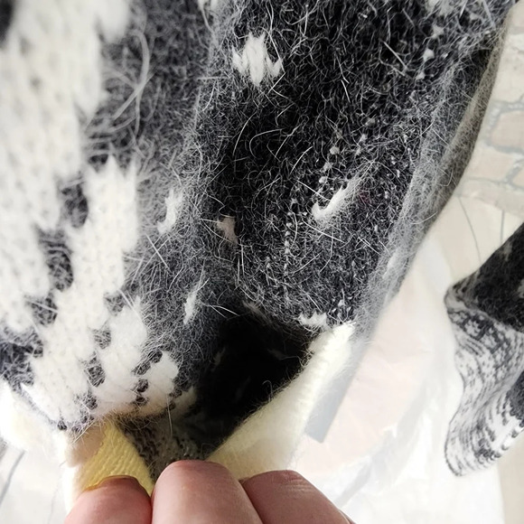 El Corte Ingles Wool Angora Cardigan Winter Mittens Black Ivory Size 42 - Picture 11 of 16